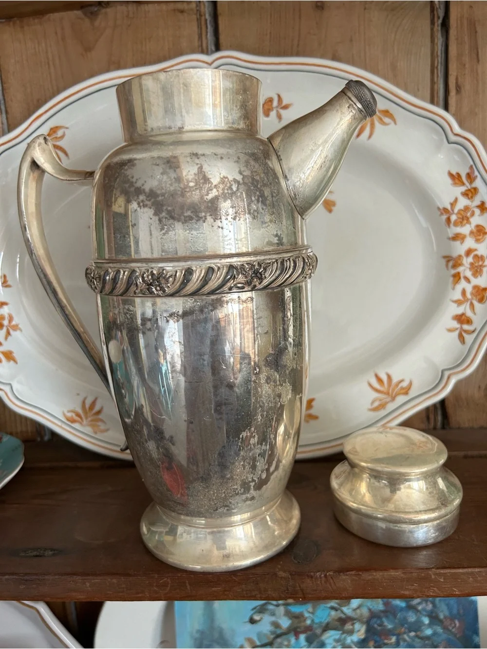 B Rogers Silver over Copper Vintage Cocktail Shaker Classic Bar Accessory